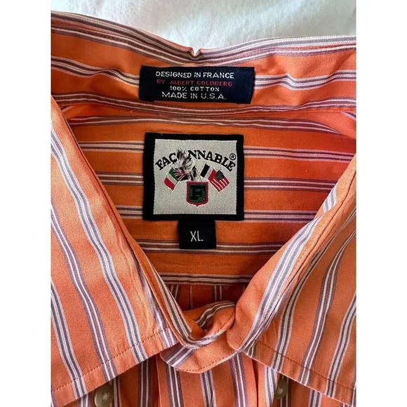 Faconnable Men's Orange & White Stripes Long Sleeves Button Down Shirt Size XL - Picture 4 of 5
